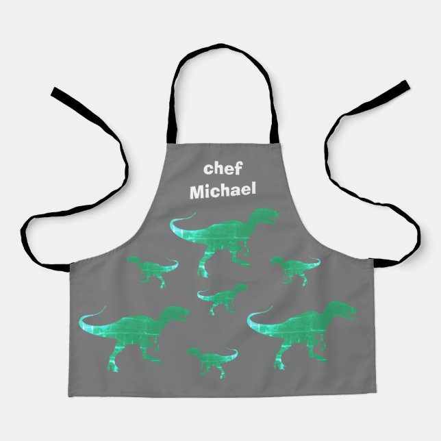 T-rex dinosaur print custom name  apron (Front)