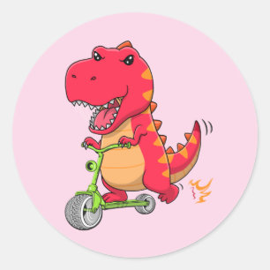 T-rex Dinosaur Riding A Scooter Classic Round Sticker