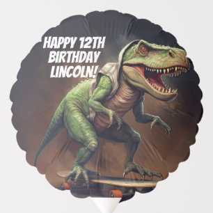 T-Rex Dinosaur Riding a Skateboard Birthday Party Balloon