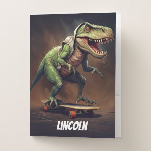 T_Rex Dinosaur Riding a Skateboard Pocket Folder
