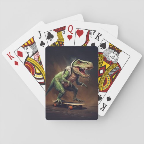 T_Rex Dinosaur Riding a Skateboard Poker Cards