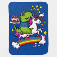 T-Rex Dinosaur Riding Unicorn Birthday Party Baby Blanket