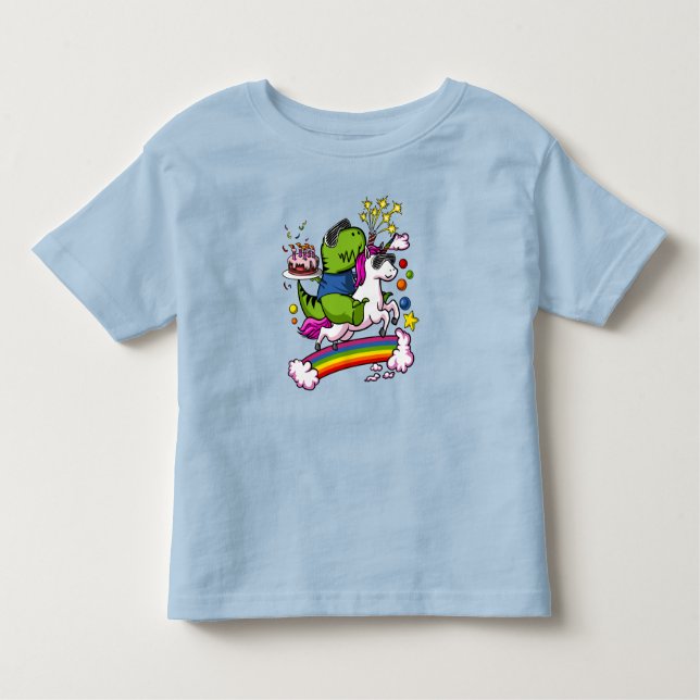T-Rex Dinosaur Riding Unicorn Birthday Party Toddler T-shirt (Front)