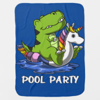 T-Rex Dinosaur Riding Unicorn Float Pool Party Baby Blanket