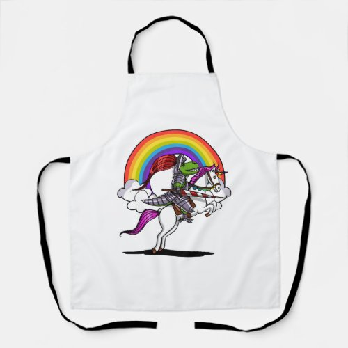 T_Rex Dinosaur Riding Unicorn Rainbow Funny Apron