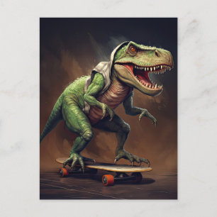 T-Rex Dinosaur Rising a Skateboard Birthday Party Postcard