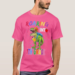 T Rex Dinosaur Roaring Into 7th Seventh Grade Back T-Shirt