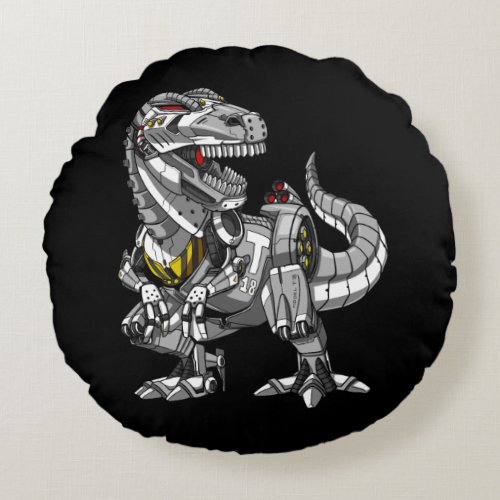 T_Rex Dinosaur Robot Monster Boys Kids Round Pillow