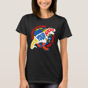 T REX Dinosaur Rock Your Socks Autism Awareness Da T-Shirt