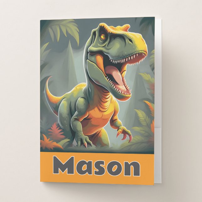 T-Rex Dinosaur Schoolwork Pocket Folder (Front)