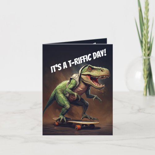 T_Rex Dinosaur Skateboard Happy Birthday Card