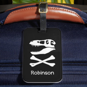 T. rex Dinosaur Skull Pirate Flag Luggage Tag