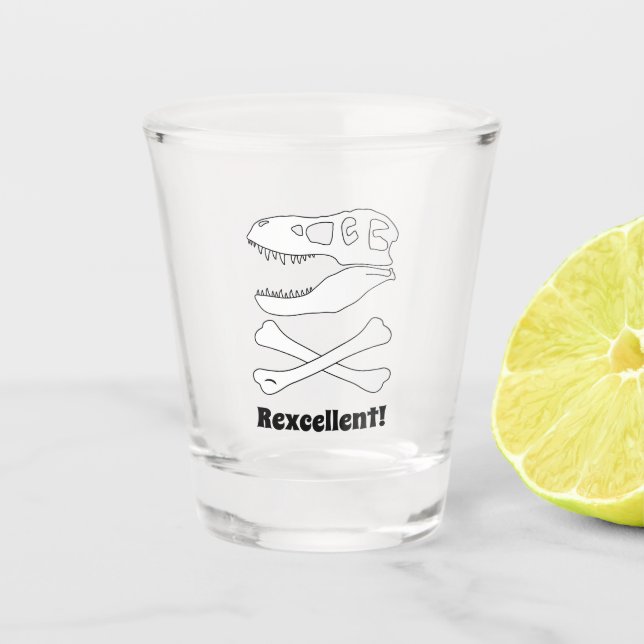 T. rex Dinosaur Skull Pirate Flag Shot Glass (Front)