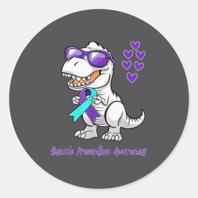T-rex Dinosaur Suicide Prevention Awareness Day Di Classic Round Sticker (Front)