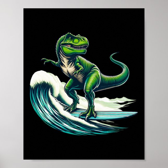 T-rex Dinosaur Surfing Surfer Surfboard Gift For M Poster (Front)