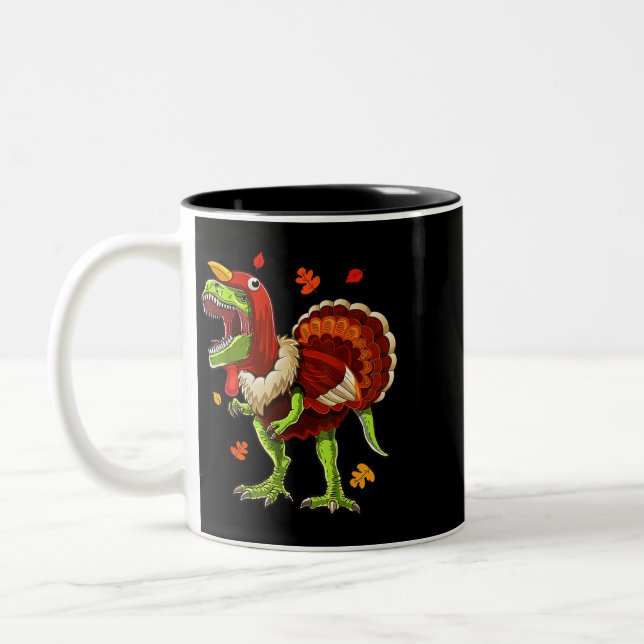 T Rex Dinosaur Thanksgiving S Turkey Thanksgiving Two-Tone Coffee Mug (Left)