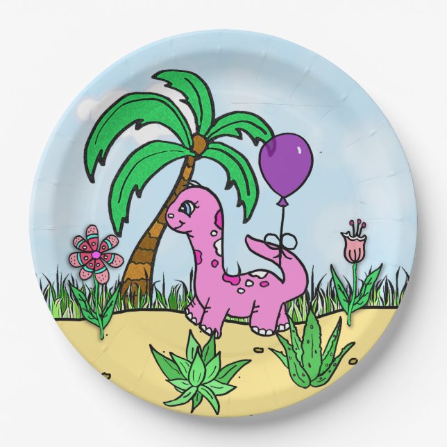 T-Rex Dinosaur Themed Birthday Plates (Front)