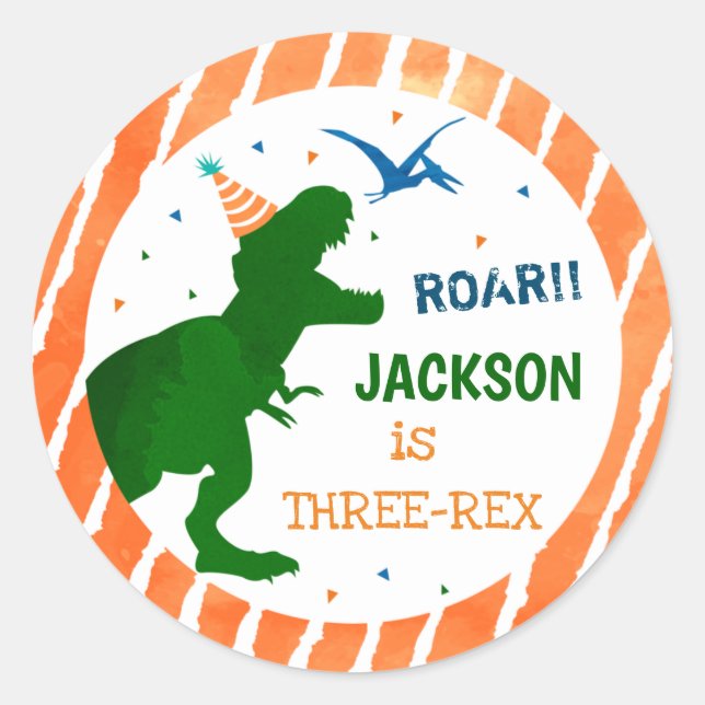 T-rex Dinosaur Three Rex Party Favor Stickers (Front)