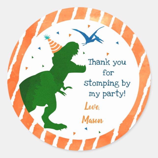 T-rex Dinosaur Three Rex Party Favor Stickers  (Front)