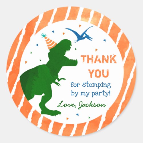 T_rex Dinosaur Three Rex Party Thank You Stickers