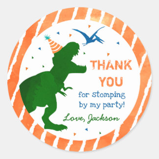 T-rex Dinosaur Three Rex Party Thank You Stickers