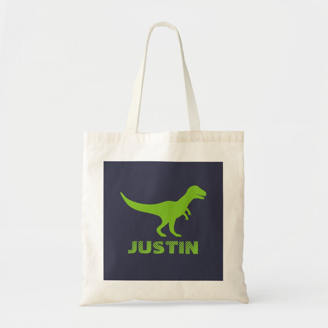 T Rex dinosaur tote bag personalized for kids | Zazzle