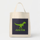 T Rex dinosaur tote bag personalized for kids | Zazzle