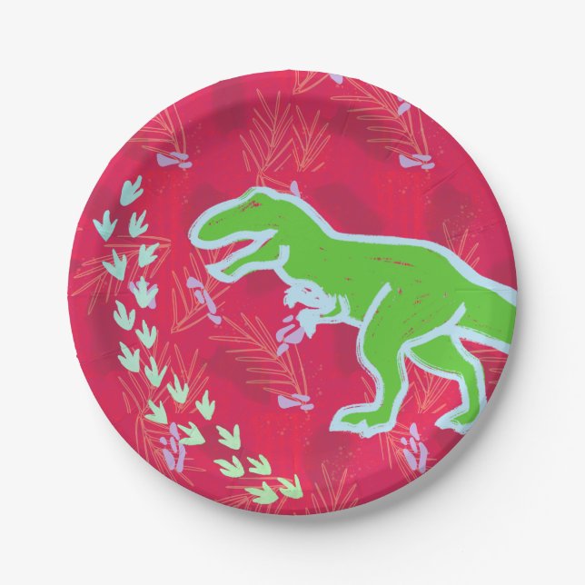 T-Rex Dinosaur Tracks Jurassic Paper Plates (Front)
