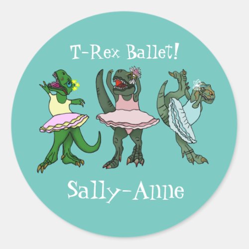 T_Rex Dinosaur Tyrannosaurus Rex Ballerina Ballet Classic Round Sticker