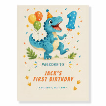 T-Rex Dinosaur Watercolor 1st Birthday Party