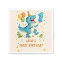 T-Rex Dinosaur Watercolor 1st Birthday Party