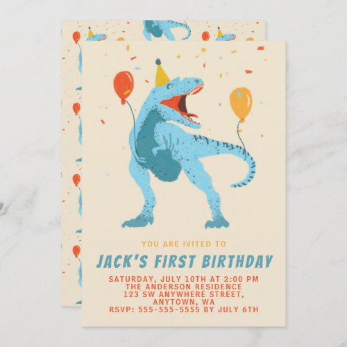 T_Rex Dinosaur Watercolor Birthday Party Invitation