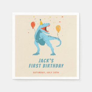 T-Rex Dinosaur Watercolor Birthday Party Napkins