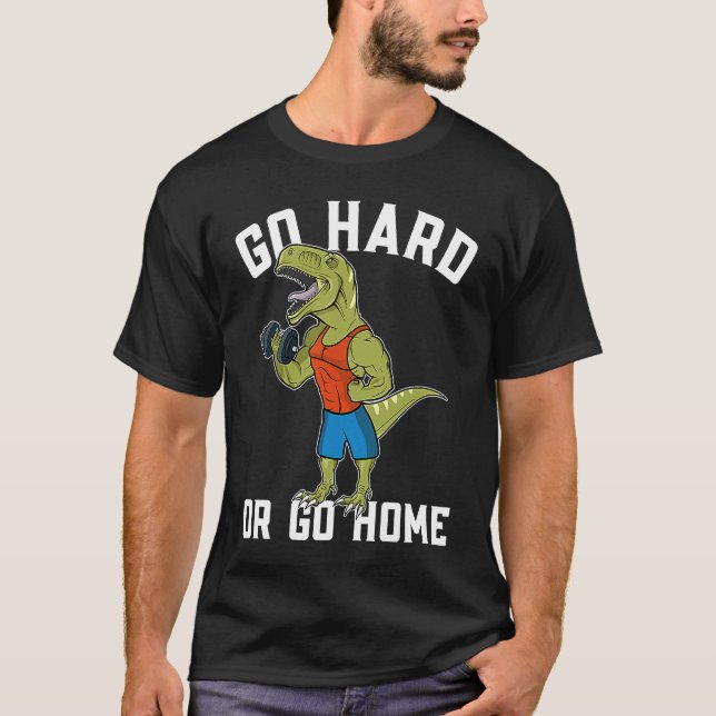 T Rex Dinosaur Weightlifting in Fitness Gym  Worko T-Shirt (Front)