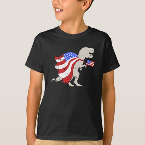T_Rex dinosaur with american flag Independence day T_Shirt