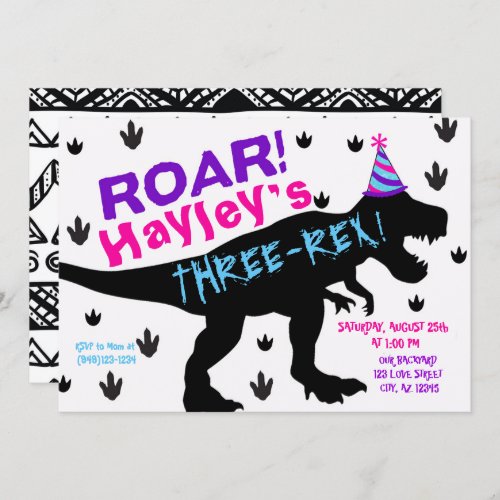 T_Rex Dinosaur with Party Hat Birthday Invitation