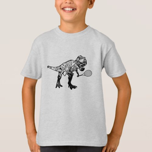 T_Rex Dinosaur With Tennis Racket Kids T_Shirt