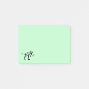 T-Rex Dinosaur With Tennis Racket on Green Post-it Notes