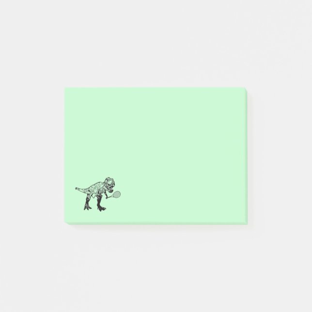 T-Rex Dinosaur With Tennis Racket on Green Post-it Notes (Front)