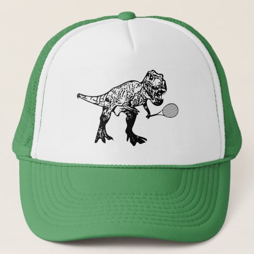 T_Rex Dinosaur with Tennis Racquet Trucker Hat