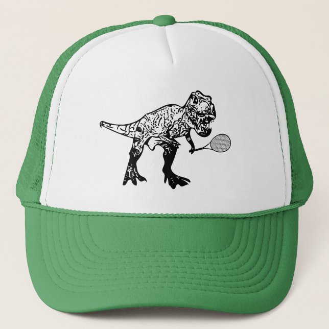 T-Rex Dinosaur with Tennis Racquet Trucker Hat (Front)