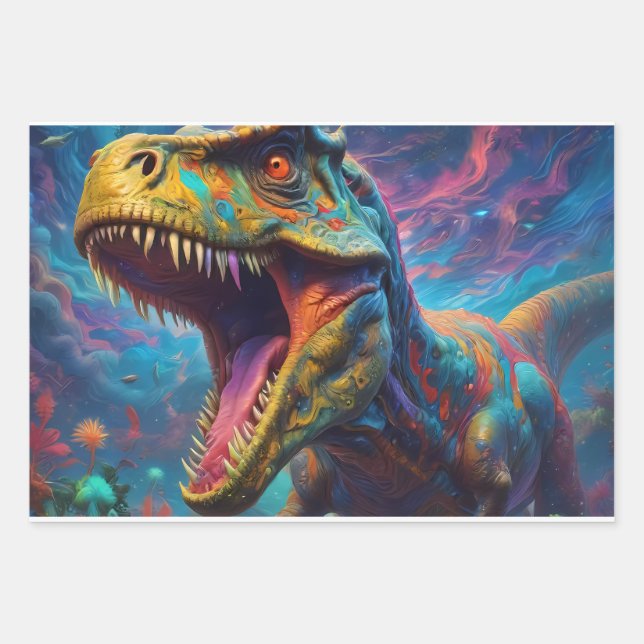 T-Rex Dinosaur  Wrapping Paper Sheets (Front)