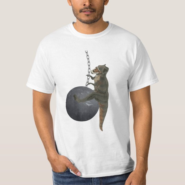 T-Rex Dinosaur Wrecking Ball T-Shirt (Front)