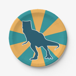T-rex dinosaur yellow and blue cartoon kids paper plates