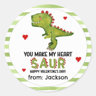 T-Rex Dinosaur You Make My Heart Saur Valentine Classic Round Sticker