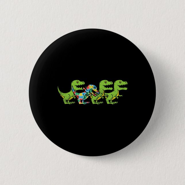 T-Rex Dinosaurs Puzzle Dino Autism Awareness ASL B Button (Front)