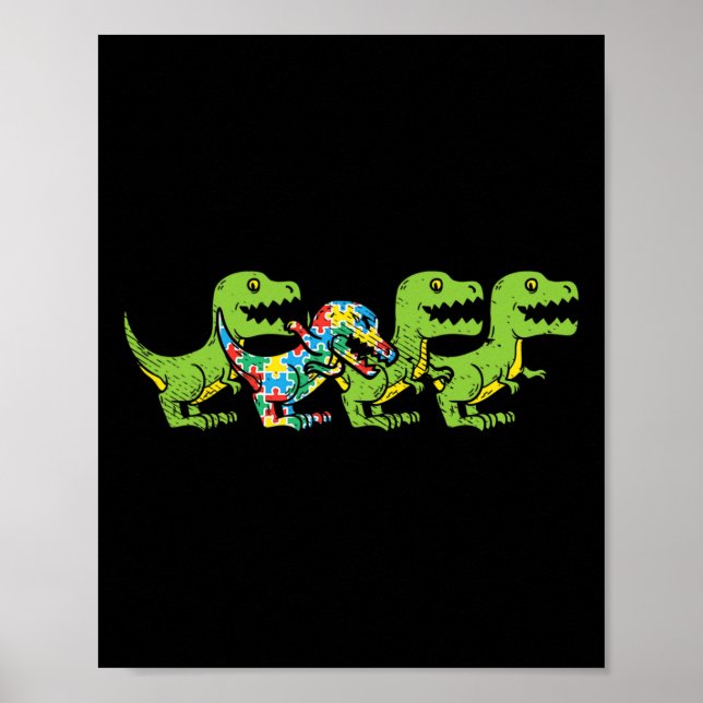 T-Rex Dinosaurs Puzzle Dino Autism Awareness ASL B Poster (Front)