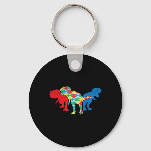 T-Rex Dinosaurs Puzzle Dino Autism Awareness ASL G Keychain (Front)