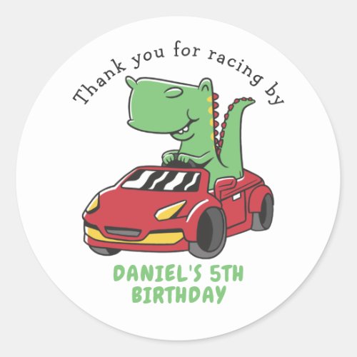 T_Rex Driving Race Car Kids Birthday Party Classic Round Sticker