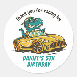 T-Rex Driving Race Car Kids Boys Birthday Party Classic Round Sticker